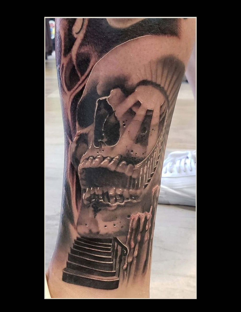 Abstract, Black and Gray, Skull, Surrealism tattoo by Orlando Tattoo